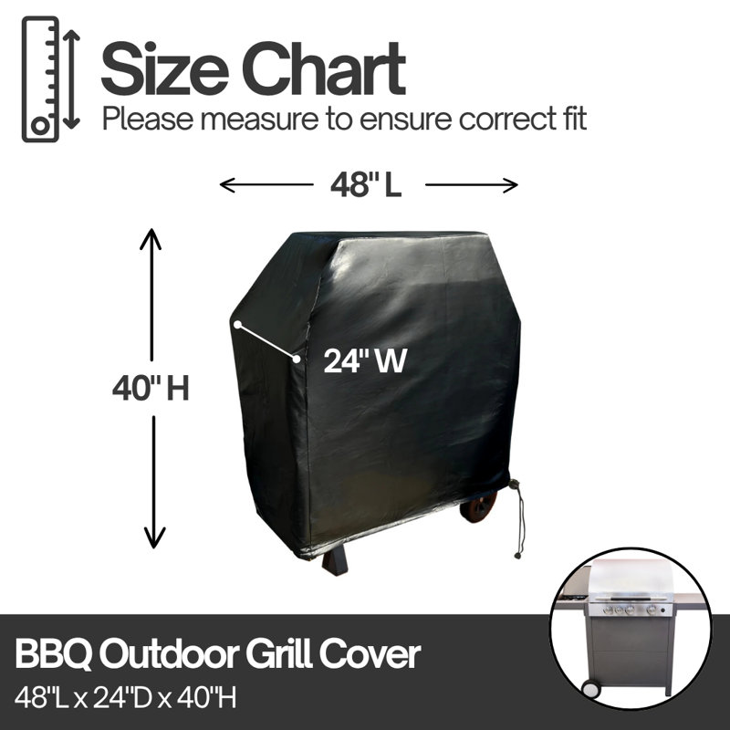 Housse de barbecue pour barbecue 48 po Covered Living - Housse de protection pour barbecue extérieure en vinyle robuste et imperméable noire, protection toutes saisons résistante aux intempéries, durable et résistante à la décoloration