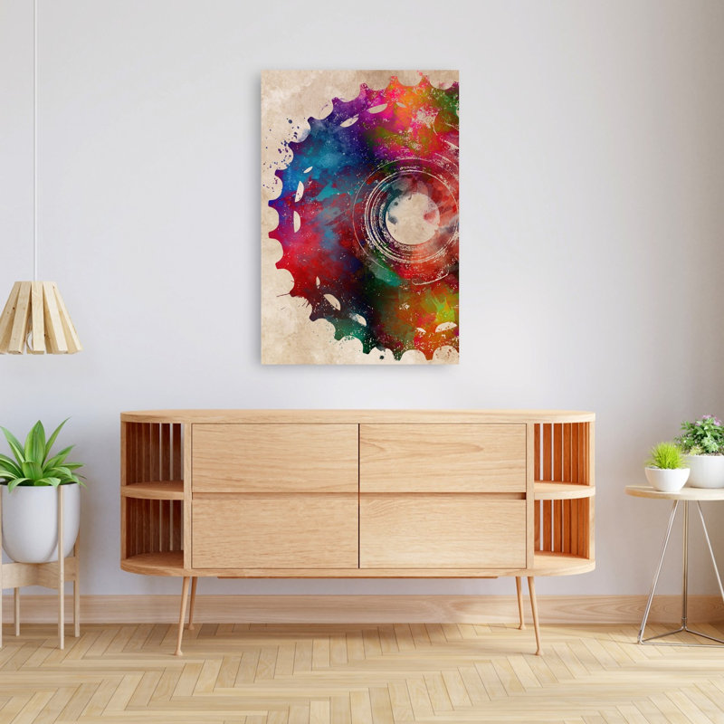 «Vibrant Bike Gear», art mural moderne contemporain abstrait, 48" H x 32" W