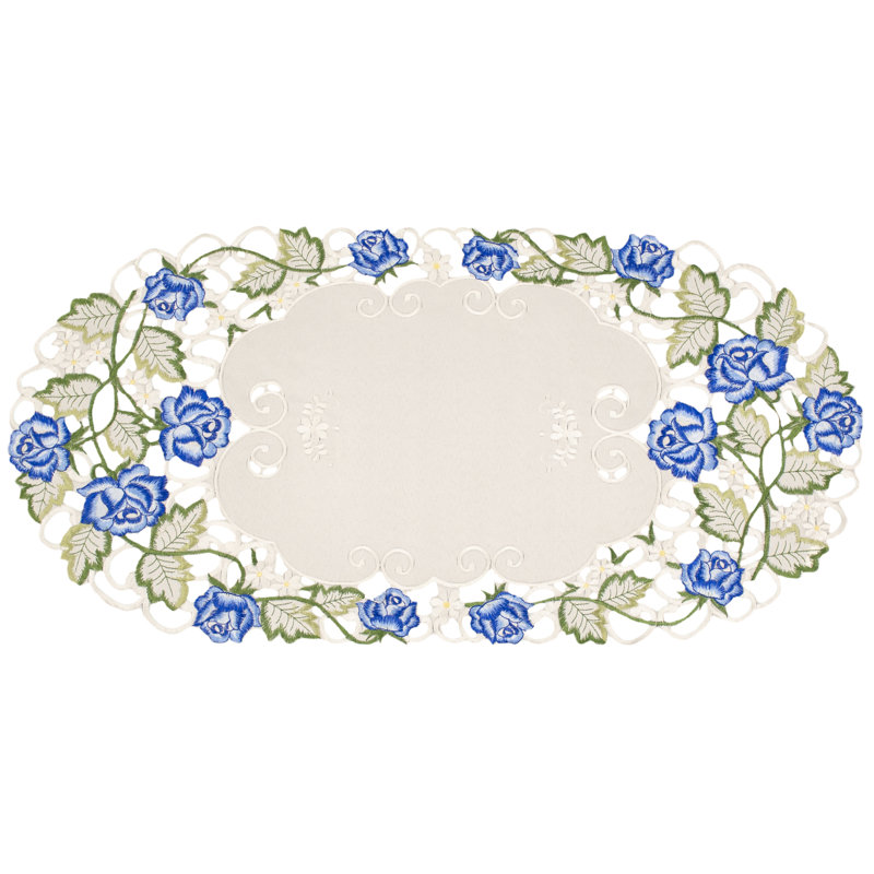 Donneshia Blue Rose Table Runner (12.5"x26")