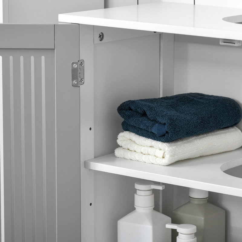 Armoire de salle de bain sous le lavabo peu encombrante - matériau moderne gris / blanc avec tablette réglable