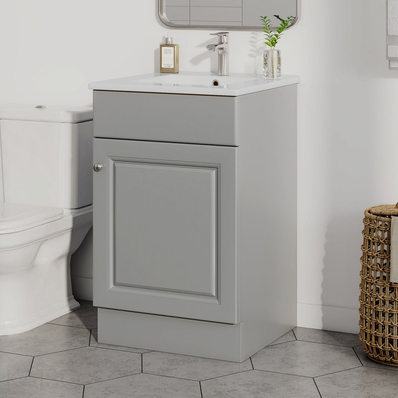 Meuble-lavabo de 20 po avec lavabo, meuble-lavabo avec tablette de porte et tablette réglable, gris, Gris