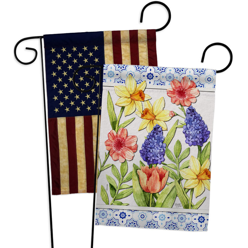 Drapeau de jardin printanier en polyester à 2 faces 18 x 13 po