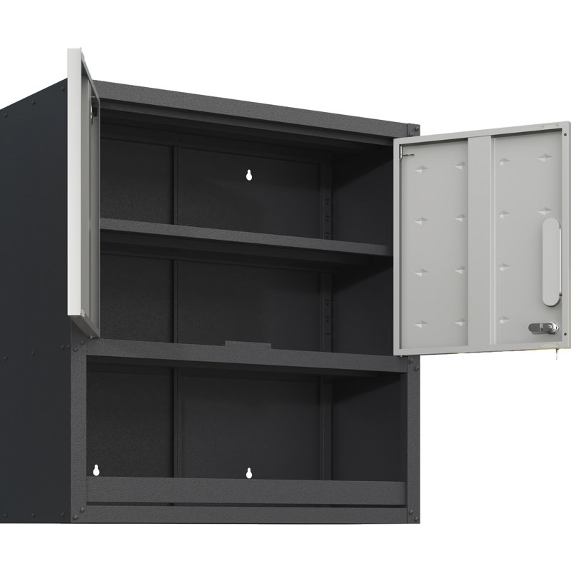 Armoire en métal pour les espaces. Avec porte verrouillable et tiroir ouvert. Pour garage, entrepôt, bureau moderne avec serrure. Bureau. Construit, durable