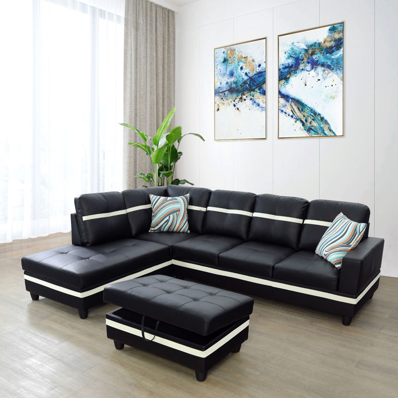 Upholstered Sectional, Left Hand Facing, Latte Faux Leather