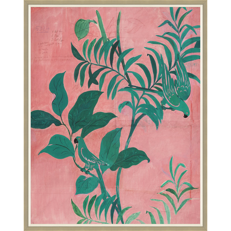Pink Birds Print by Paule Marrot, Silver Framed, 54" H x 43" W x 1.25" D
