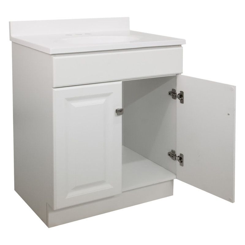 Meuble-lavabo de 31 po avec plateau Wyndham, prêt à assembler, Blanc uni