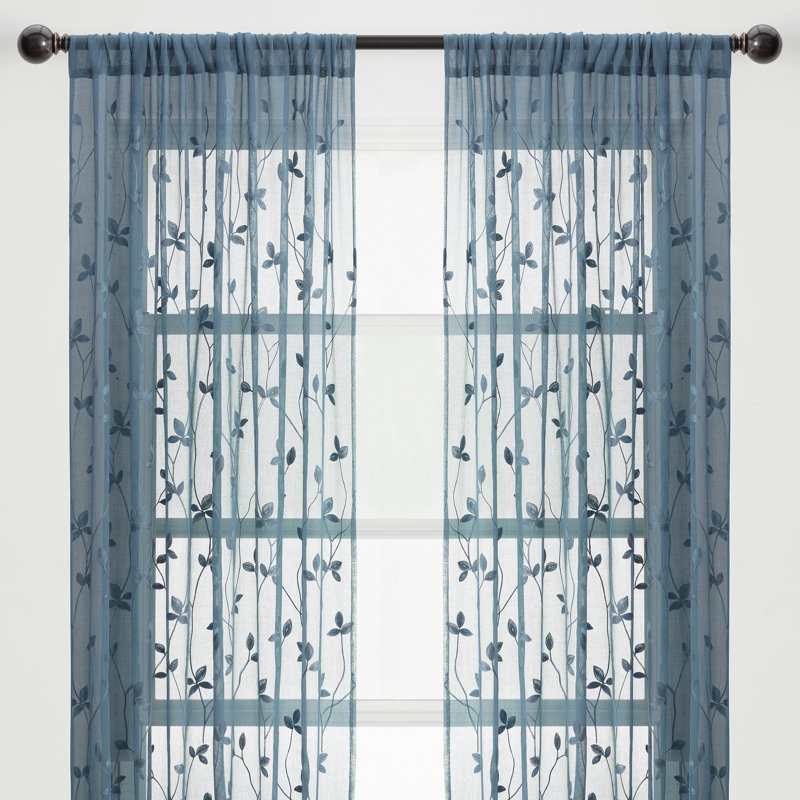 Rideau diaphane avec passe-tringle Aliaa, l 52 po x L 108 po, Bleu