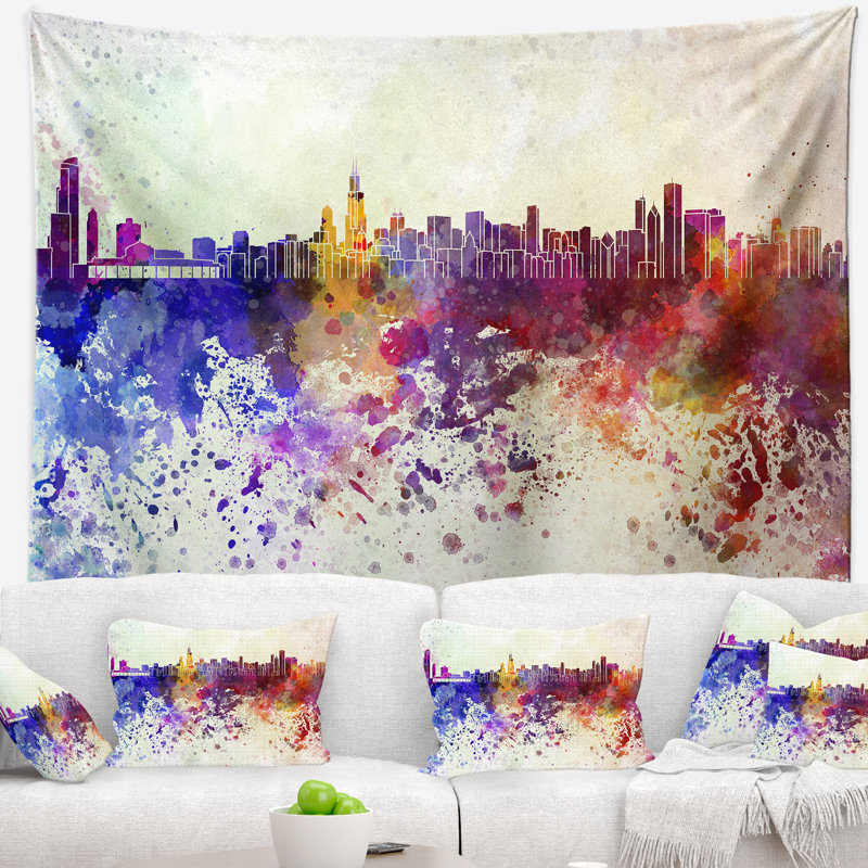 Tapisserie de chicago skyline Cityscape, H 32 po x l 39 po