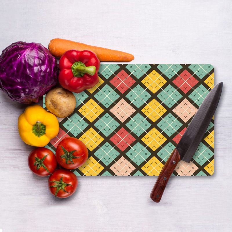 Flourish Tempered Glass Cutting Board, 7.9 x 11.8 inches | 100% Antibacterial, Easy-Clean Surface, Non-Slip Silicone Feet | Perfect for Food Prep & Serving, Durable & Stylish Kitchen Essential, Not Dishwasher Safe