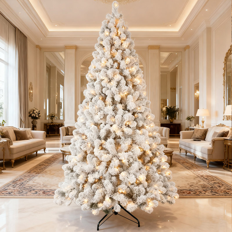 Arbre de Noël illuminé enneigé 5 pi avec 551 pointes en PVC, fil mémoire dépliable et support en métal stable - décor des Fêtes enneigé