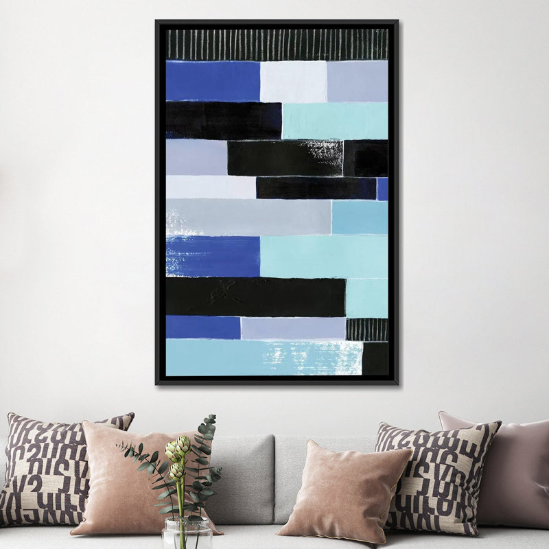 « black briques & blue briques i », impression sur toile, H 48 po x l 32 po x P 1,5 po, Toile avec cadre noir, Pas de tapis