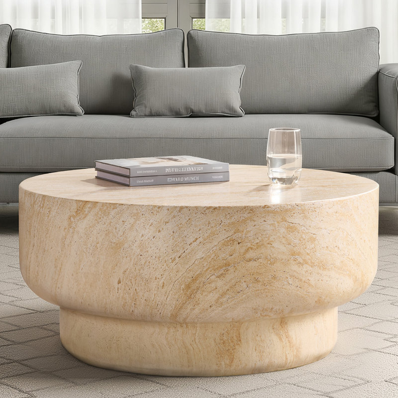 Table basse ronde à assemblage en béton l 32 po Watterson Amagoya, Naturel