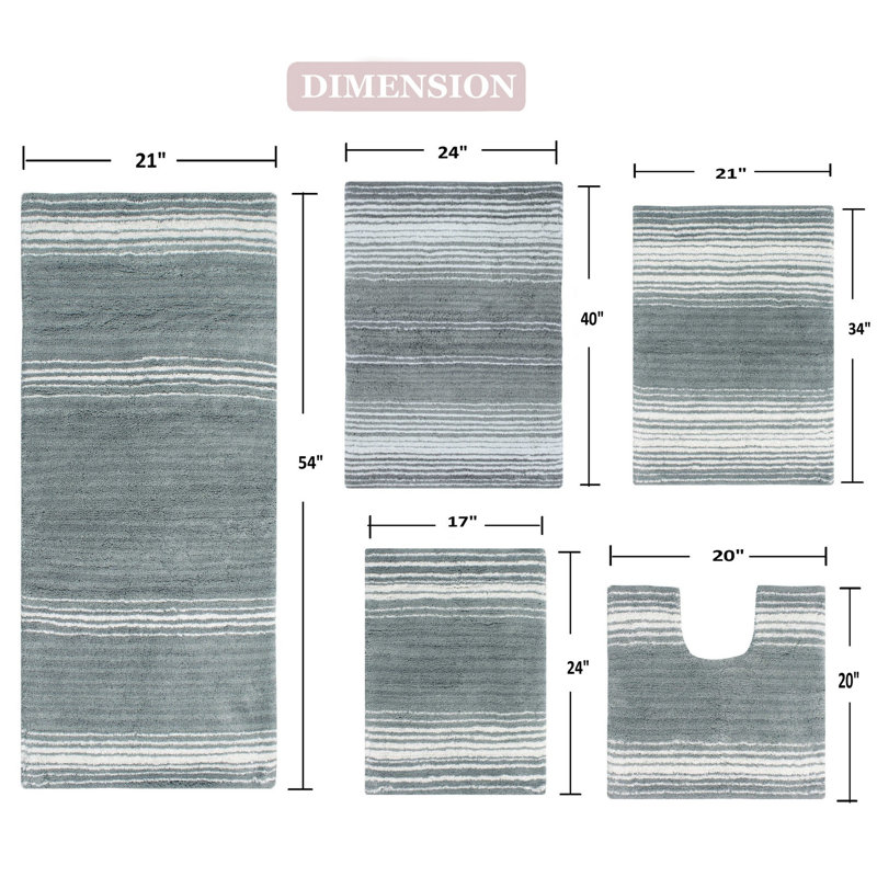 Highlawn 5 Piece Bath Rug Set, Gray