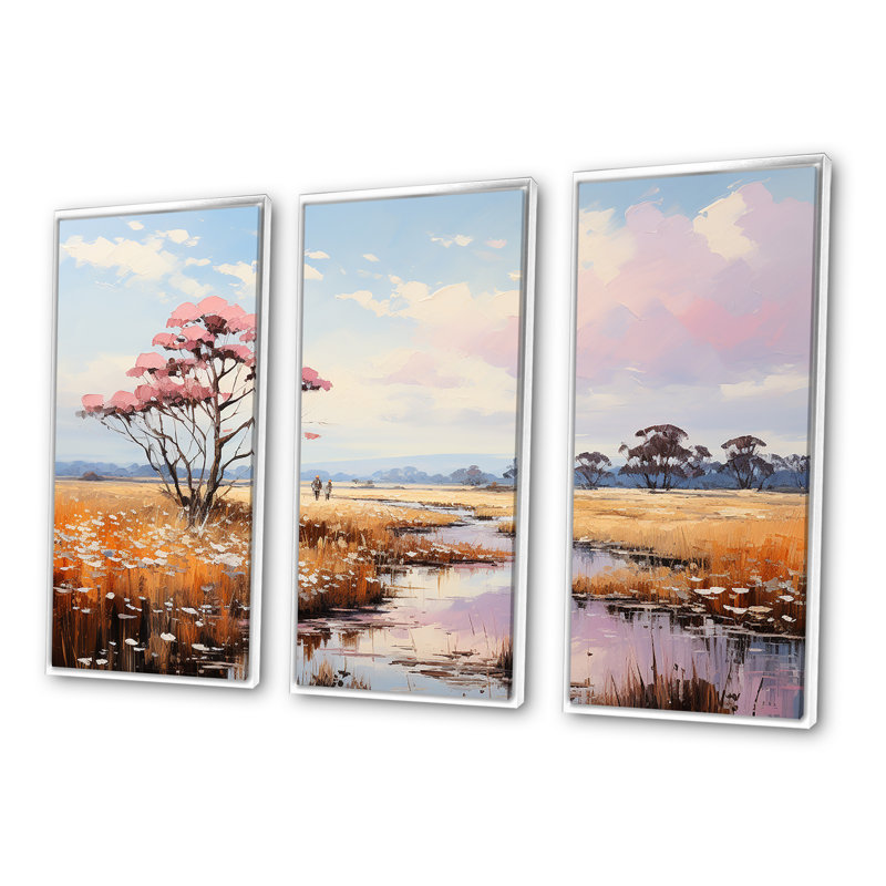 «Praires Tranquil Plains Wonderland - Prairies», ensemble d'art sur toile, H 28 po x l 36 po x P 1 po, Cadre flottant blanc