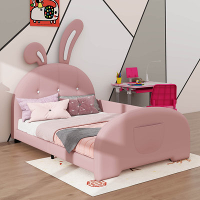 Twin Size Bed Adorned With Rabbit Motif, Princess-Inspired Design