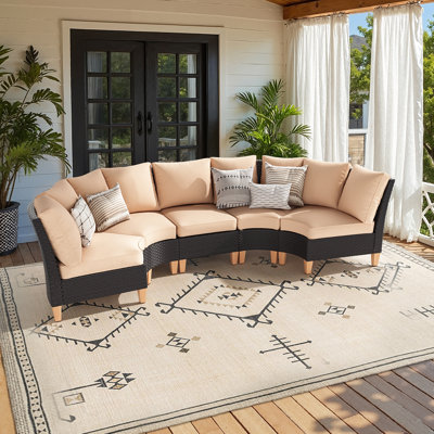 5 Piece Half-Moon Patio Sectional Sofa Set