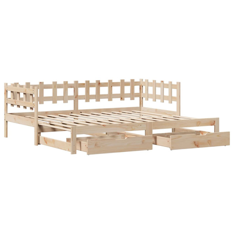 Mogos Solid Wood with Trundle, European Single (90 x 200cm), Natural