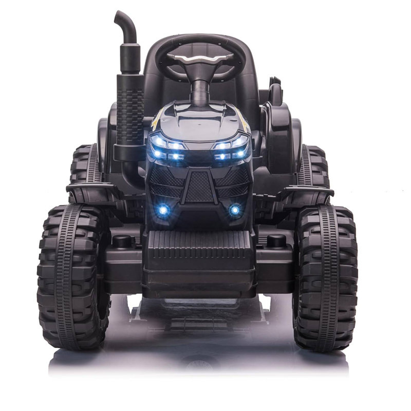 Tracteur électrique 12V pour enfants avec deux moteurs 35 W, remorque amovible, lumières DEL et entrée MP3, Black