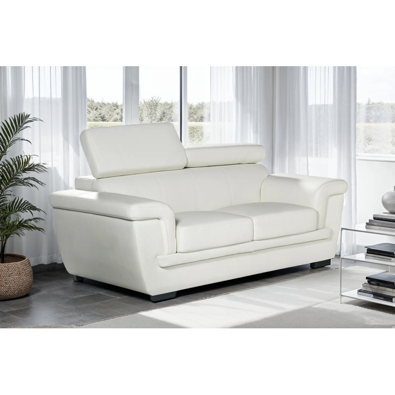 Syniya Genuine Leather Sofa, 2, White Genuine Leather