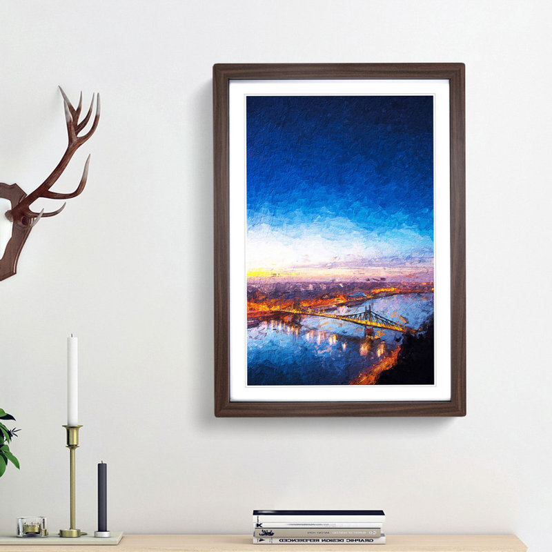 Budapest Skyline in Hungary in Abstract - Picture Frame Painting Print, Walnut Framed, 65cm H x 48cm W x 2cm D