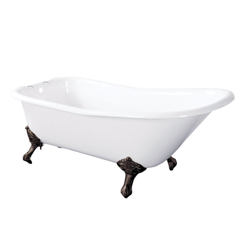 Baignoire sur pattes en fer en forme de D 67 po Kingston Brass Aqua Eden (perceuse de robinet de 7 po), Blanc / bronze huilé