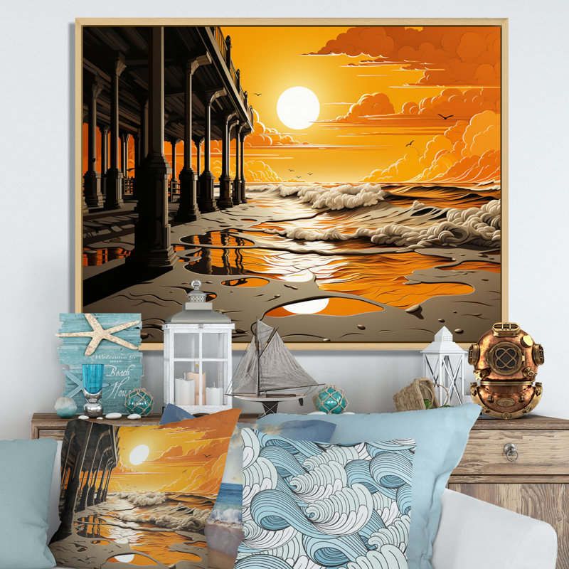 Aliyani Beach Pier Point de vue Papercut V - impression, Cadre naturel flottant, H 16 po x l 32 po x P 1 po