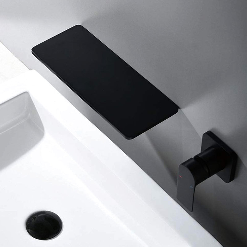 Matte Black Bathroom Sink Waterfall Valve, Produced With Quality Brass, Single For Simple Water Control, Elegant Design Spout Tap, Fine Effortless Compact Setup