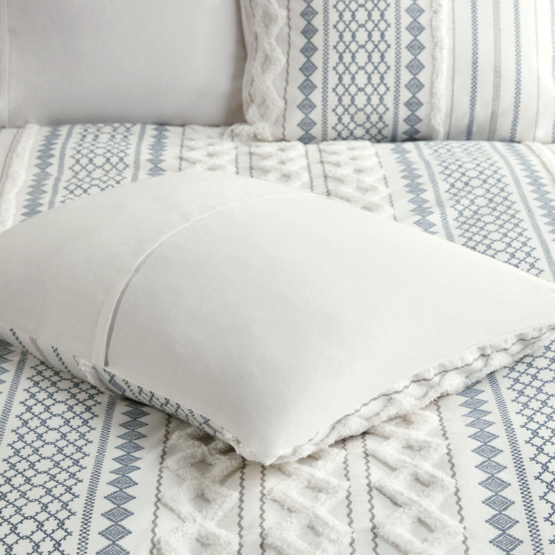 Ensemble d'édredon en coton 3 pièces, Queen Comforter + 2 Standard Shams, Blanc / Bleu marine