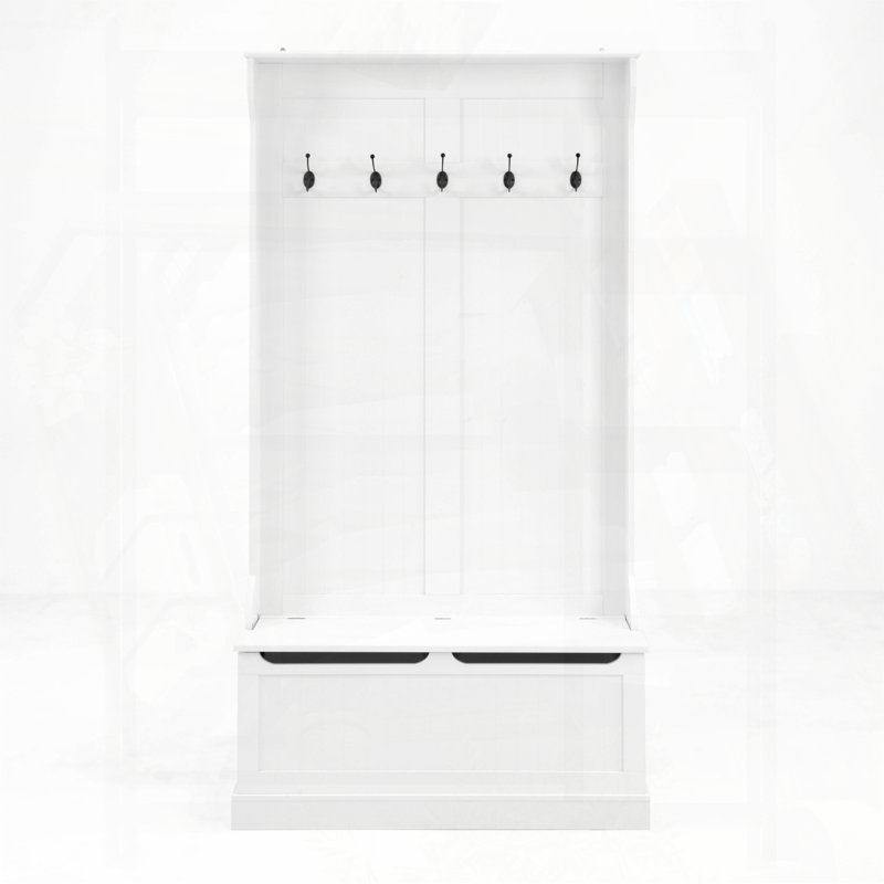 Entryway Bench with Standing Coat Rack and Shoe Storage