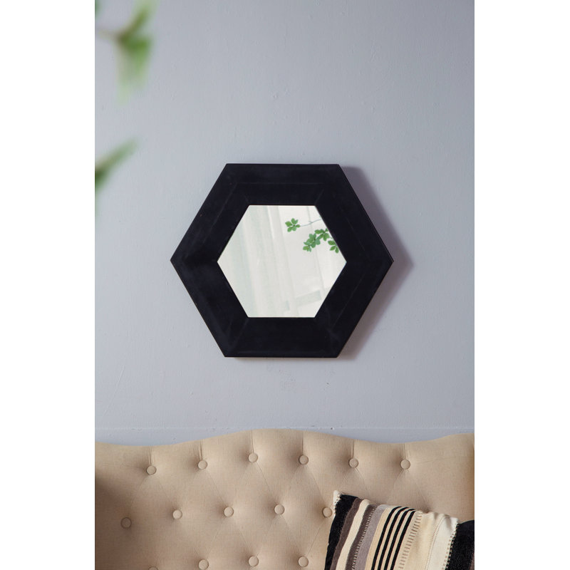 Miroir hexagonal 18,5 "x 18,5" avec cadre en bois, décoration murale pour le couloir de la salle de bain, Noir