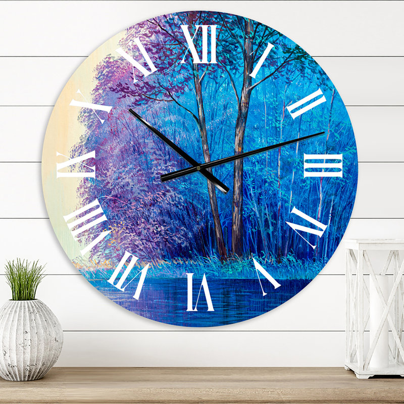Horloge murale colorée Happy Trees pendant Sunsrise VII, Moyen
