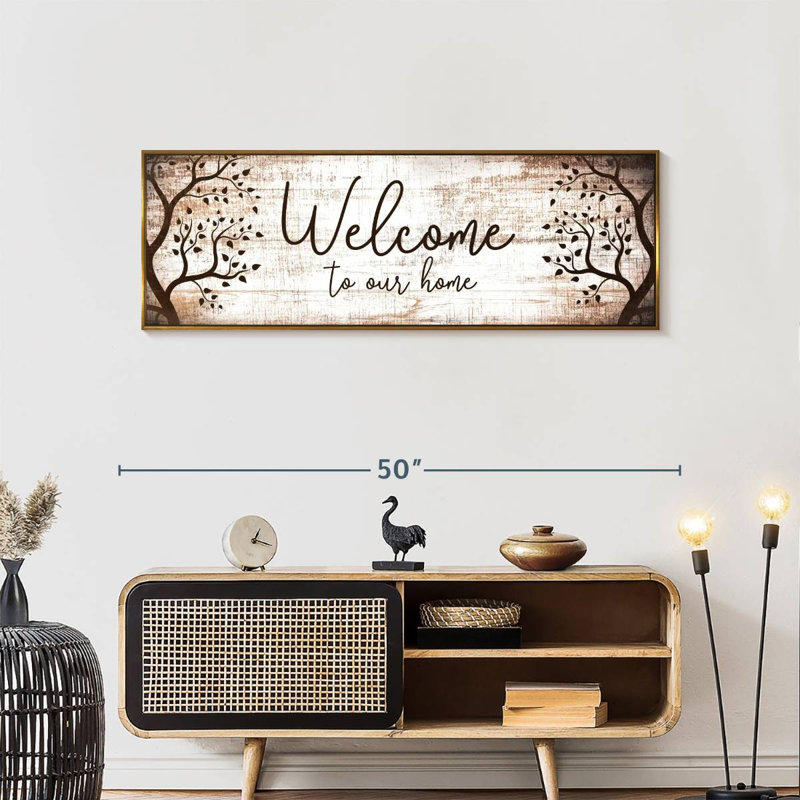 Bienvenue chez nous, typographie I, 46 po x 16 po, Cadre flottant doré
