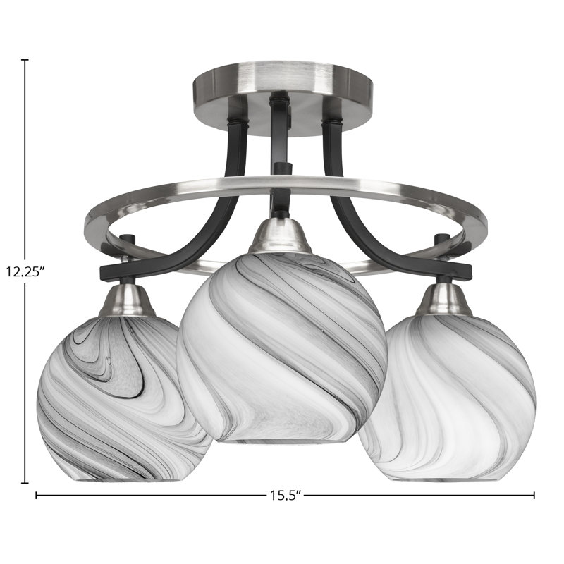 Luminaire semi-encastré 3 lumières Yami Paramount en noir mat et finition nickel brossé avec verre onyx tourbillon de 5,75 po