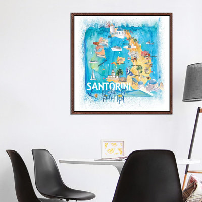 Santorini Greece Illustrated Map With Main Roads Landmarks And Highlights by Markus & Martina Bleichner - Painting on Canvas