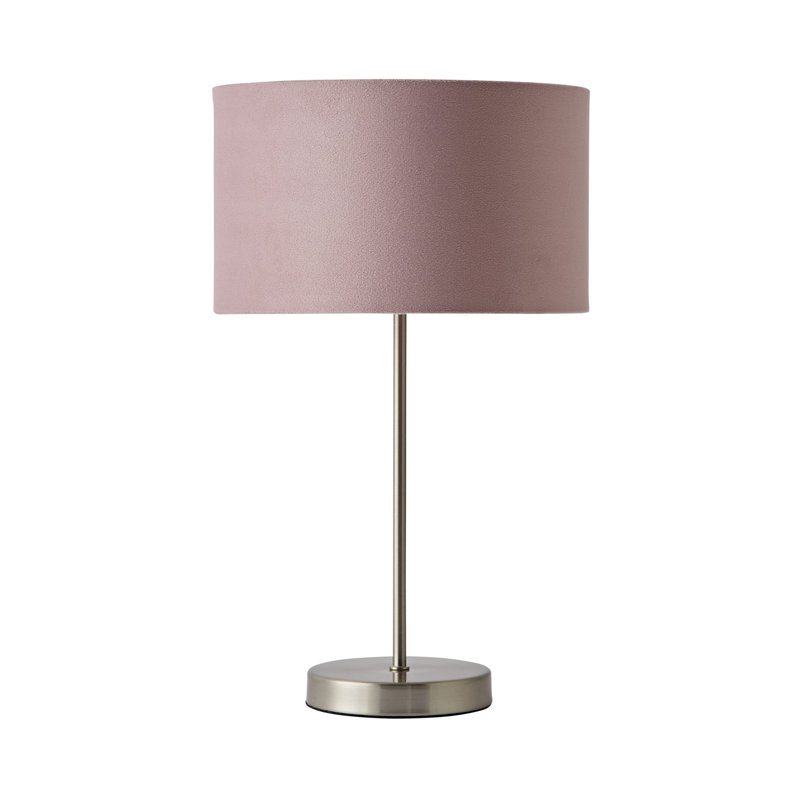Dadiva Brushed Chrome Stem Table Lamp with Velvet Reni Shade, 38cm H x 17.5 cm W x 44.45cm D, No, Silver Base/Blush Shade