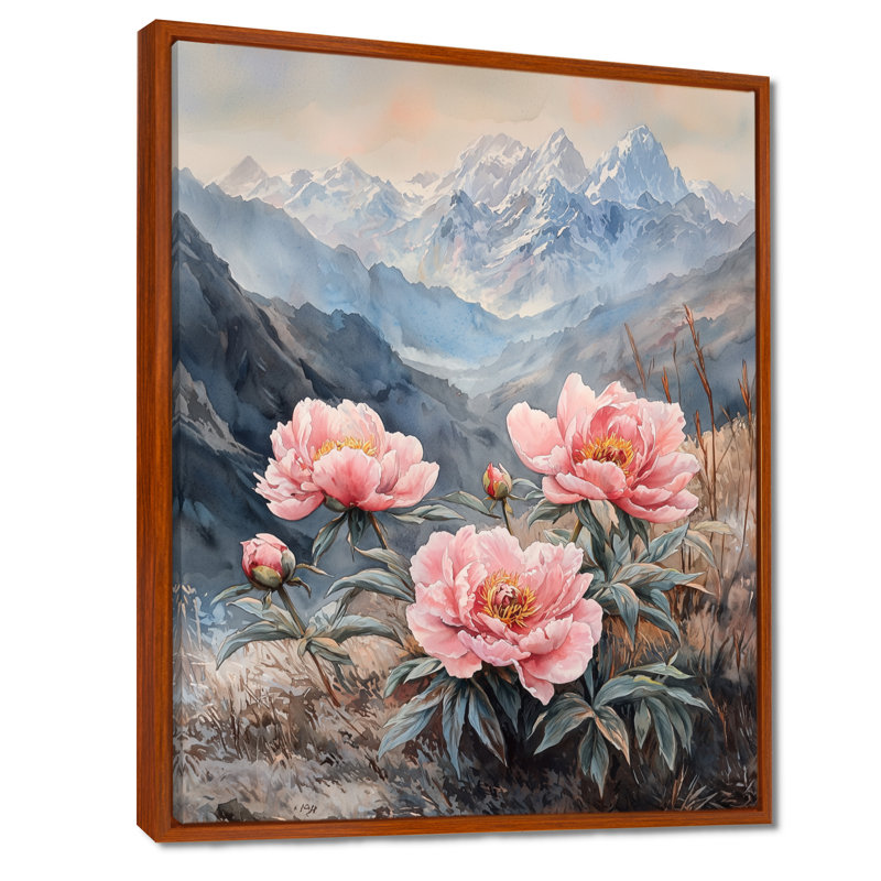 Pivoines dans la vallée balayée par le vent IV - pivoines, art mural, H 32 po x l 24 po, Reproduction avec cadre flottant