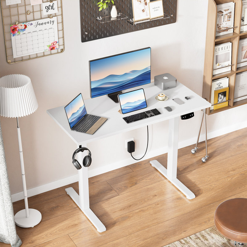 Bureaux debout et réglables en hauteur, Blanc / blanc, H 47,2 po x l 39,4 po x P 18,9 po