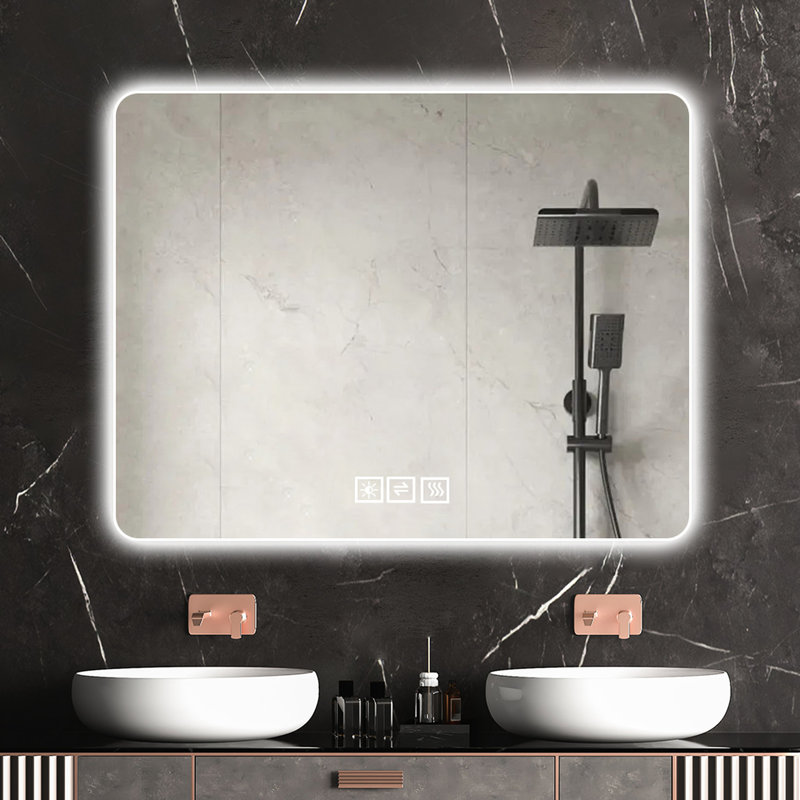 Miroir de salle de bain brouillard avec DEL: 3 couleurs, intensité variable, surface murale translucide, fixation stable