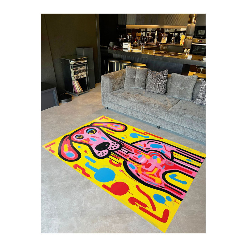 Tapis décoratif à motif tissé jaune et jaune, Tapis de couloir 4 pi 11 po x 9 pi 10 po inclus