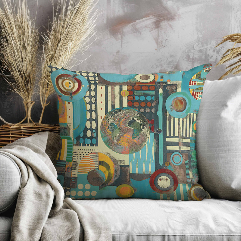 Coussin Orbital Echoes, Carré 20 po, Bleu / Vert