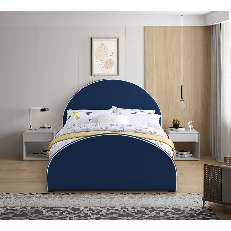 Hilbrand Upholstered Unfinished Panel Bed, Navy Velvet, Queen