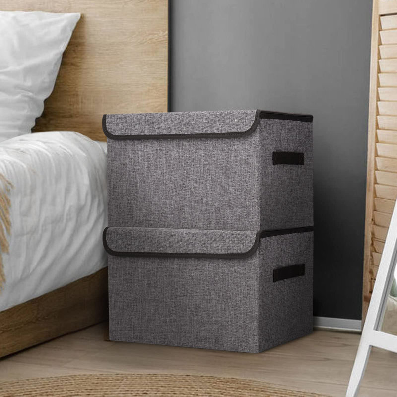 Grands bacs de rangement pliables et empilables de 17 po avec couvercle Quarts [3-Pack]