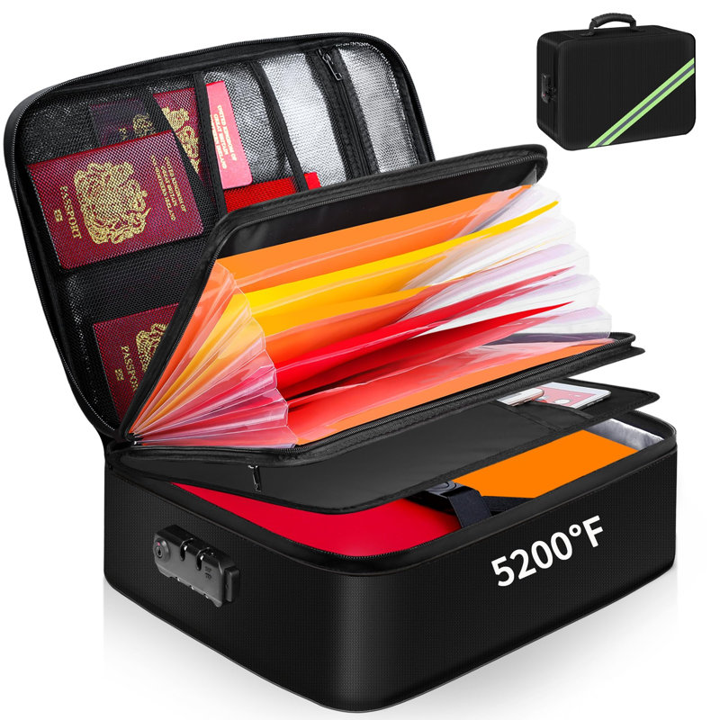 Document Organizer With 5200℉ Heat Insulated, Water Resistant And Fireproof Document Box,Portable Home Travel Safe Storage Box For Important Documents, File