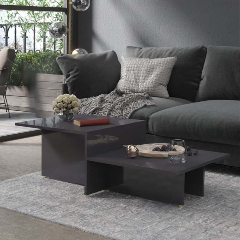 Table basse simple avec rangement en bois manufacturé Aimani, Gris ultrabrillant, Gris ultrabrillant