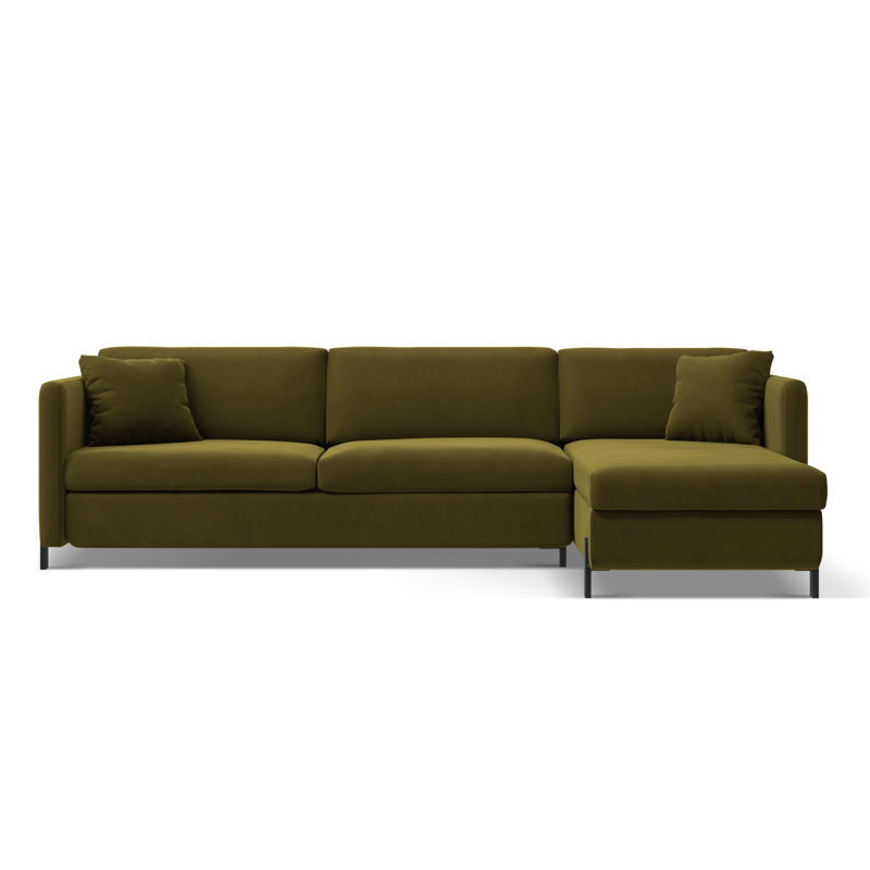 Bejna 3 Seater Velvet Sofa Bed, Right Hand Facing, 80cm H x 170cm W x 260cm D, Green
