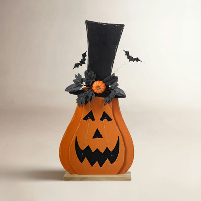 Machine Made 30" H Lighted Wood Jack-O-Lantern with Floral and Timer