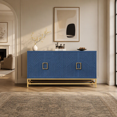 Retro Style Sideboard with Adjustable Shelves, Metal Handles, and Legs for Kitchen, Living Room, and Dining Room, Navy