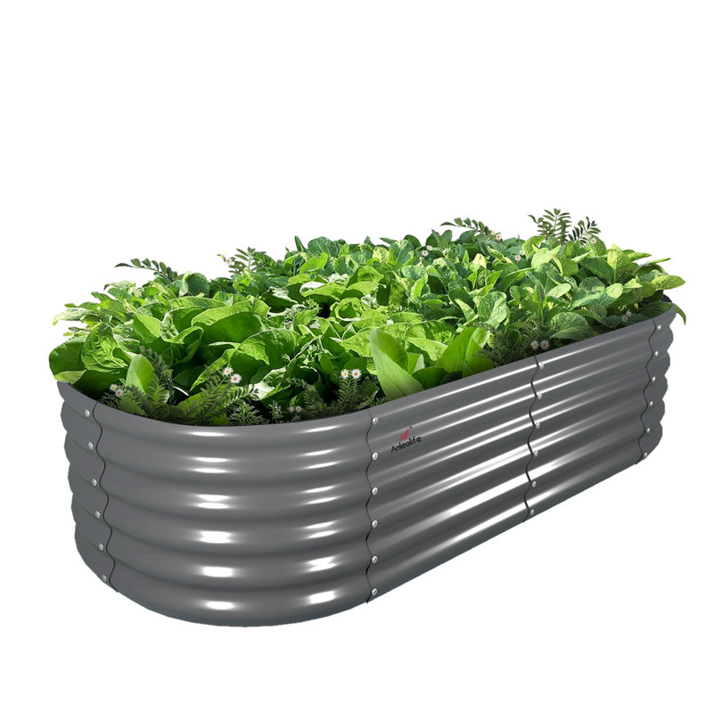 Rokesha Galvanized Raised Garden Beds Outdoor, Oval Round Metal Planter Box (Quartz Gray), 18" H x 24" W x 72" D