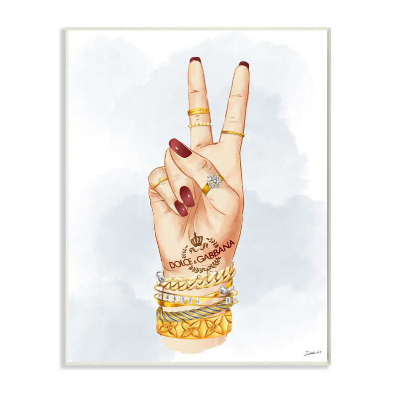 «Designer Peace Hand Sign with Golden Accessoires» par Ziwei Li - reproduction d'art, Plaque murale
