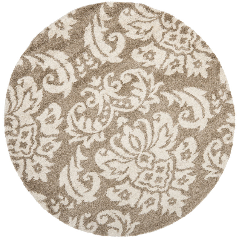 Ellyona Shag Performance Damask Rug, Round 5'